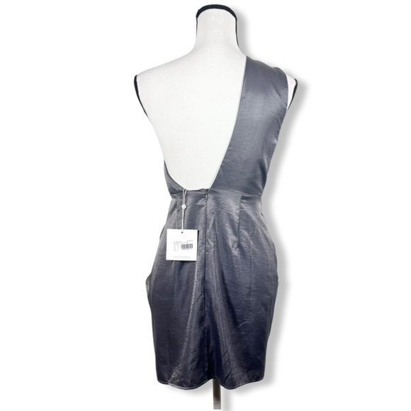 🆕 Missguided Charcoal Silky Asymmetric Faux Wrap Dress - Picture 6 of 10